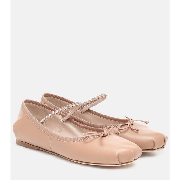 Miu Miu Embellished Nude Leather Ballet Flats sz. 36 eu (6 us) - Picture 1 of 13